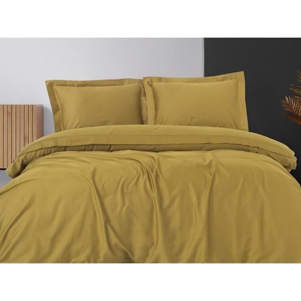 Sängkläder - 1 överkast 220 x 240 cm + 2 örngott 60 x 60 cm - Satin 100% bomull - Senapsgul Senap