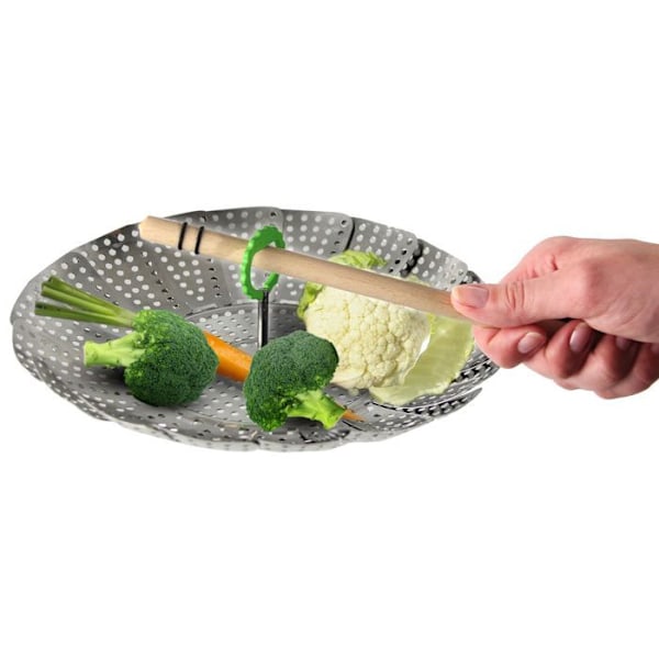 Ångkokare - Fackelmann - 42489 - Fällbar rostfri - 14 till 24 cm - Ångkokning Grå
