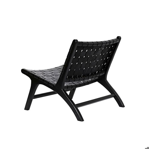 Matsalsstol - DKD Home Decor - Teak - Svart läder - Elegant - Inomhus svart