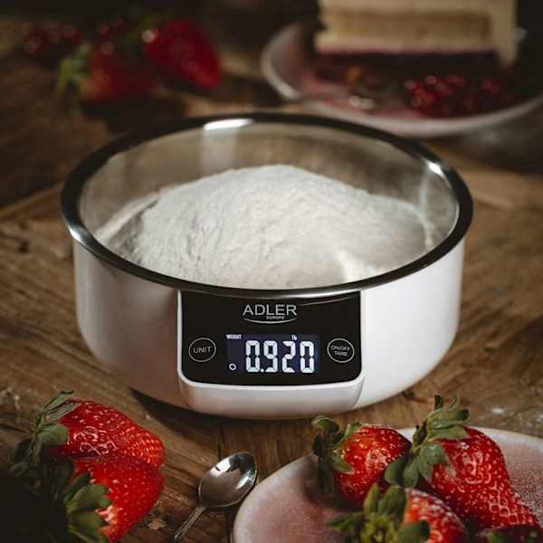 Keittiövaaka - Adler - AD 3166 - Elektroninen - 5 kg - Teräsastia 900 ml Vit