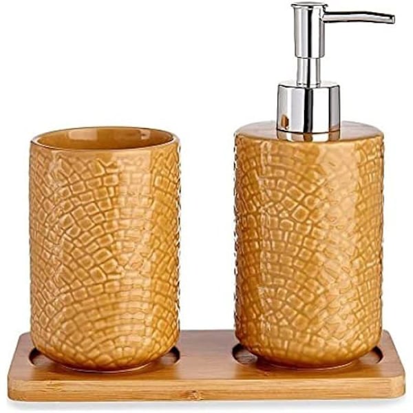 Badeværelsessæt - BIGBUY HOME - Camel Model - Keramik og bambus - 3 styk - Multicolor Flerfärgad