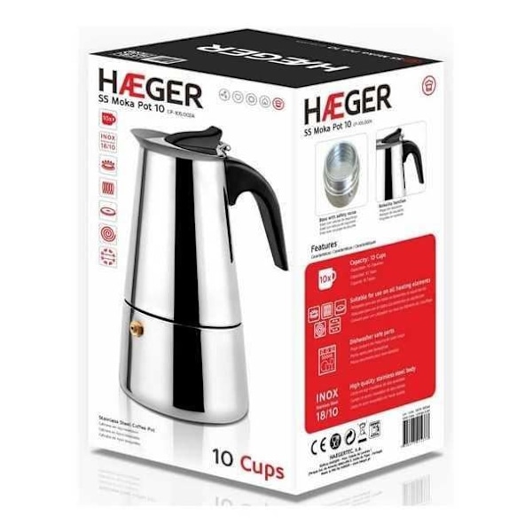 Haeger Moka italiensk kaffemaskine 18/10 rustfrit stål 6 sæder - Haeger - Grå