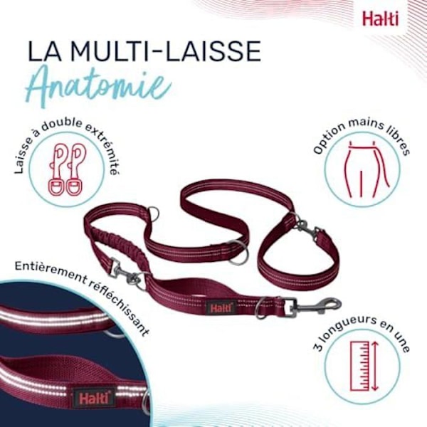 Multifunktionssnor - HALTI - Anatomi - Reflekterende - Stødabsorberende elastik - 2 meter Magenta