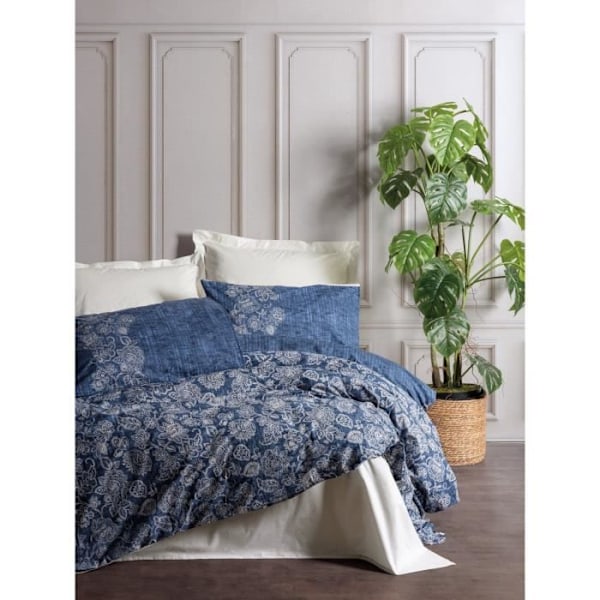 Sängkläder - 1 påslakan 220 x 240 cm + 2 örngott 60 x 60 cm - 100% förstärkt bomull - Blå Beige