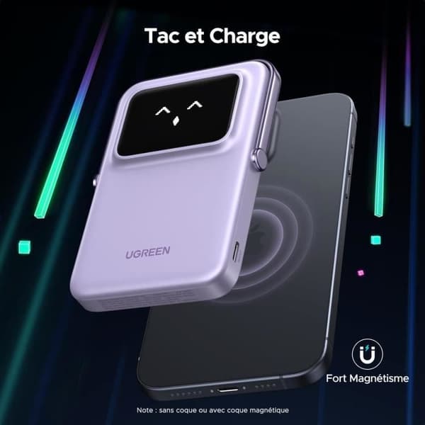 Extern Batteri - UGREEN - PB571 - 5000mAh - Magnetisk Laddning - USB-C Lila