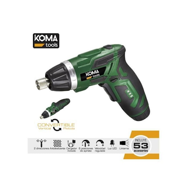 GENERIC - Käännettävä akkuruuvimeisseli 3,6 V Lithium 1300ma. Mukana 53 lisävarustetta 17,5x14,8 cm Koma Tools