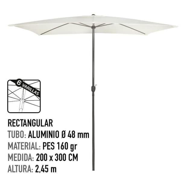 Aktiv rektangulær haveparasol - Aluminiumsstang - Cremefarve