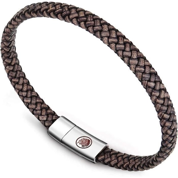 Herremur Håndlavet Læderarmbånd Klassisk Sort og Brun Flettet med Graveret Magnetlås Gave Smykke [H452]