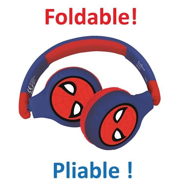 'SPIDER-MAN - 2-in-1 Bluetooth® - Mukautuva ja taittuva langallinen kuulokemikrofoni lapsille äänenrajoituksella - LEXIBOOK' röd och blå