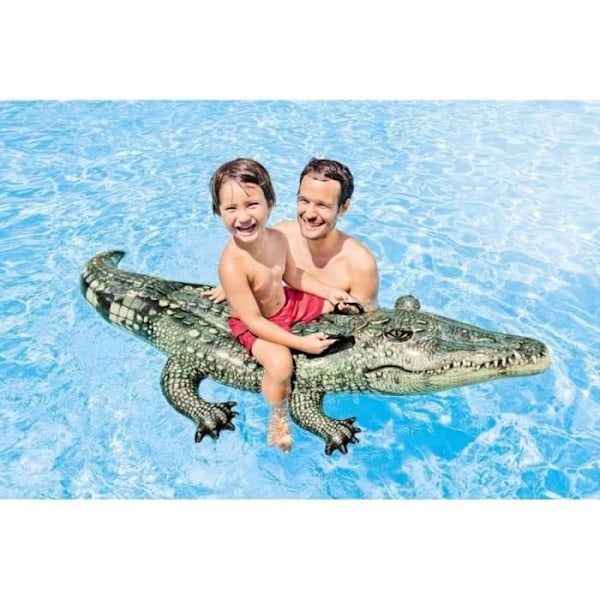 INTEX oppustelig Alligator ride-on bøje - Dimensioner 170 x 86 cm - Til børn fra 3 år Grön