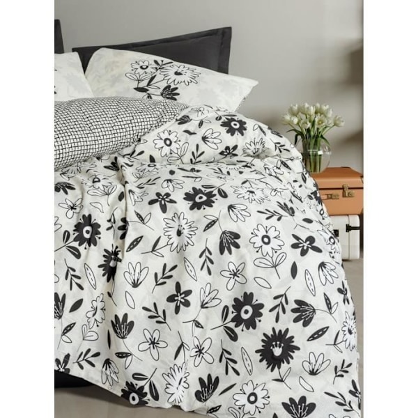 Sengetøjssæt - 1 dynebetræk 220 x 240 cm + 2 pudebetræk 60 x 60 cm - 100% forstærket bomuld - Sort Svart