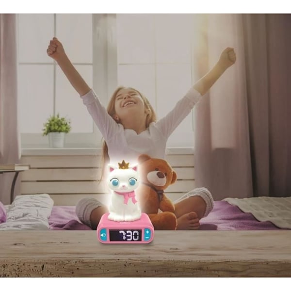 Digital vækkeur med natlys LEXIBOOK - Kat - 3D lysende og lydende - Hvid og rosa - Barn Rosa