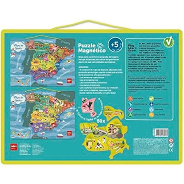 APLI Kids 18893 18893-Magnetisches Puzzle Karte Von Spanien-Set mit 50 Magneten zum Erlernen der Geografie Kinder AB 5 Jahren