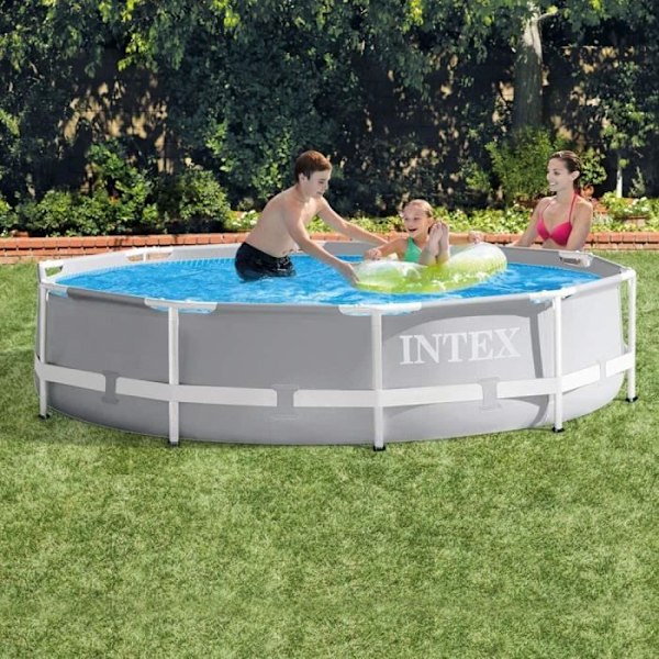 Prismabassäng - INTEX - Ø 306 x 76cm - Grå - 4 485 l - Ovan mark Grå