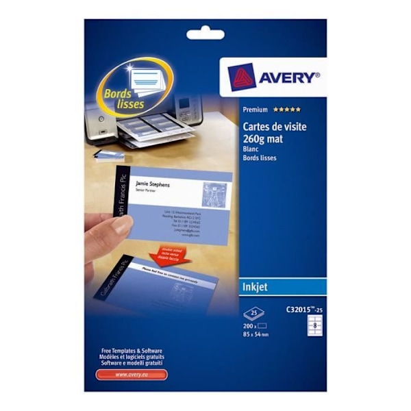 AVERY - C32015-10 - 80 Smooth Edge White Visitkort - 85 x 54 mm - Bläckstråleutskrift