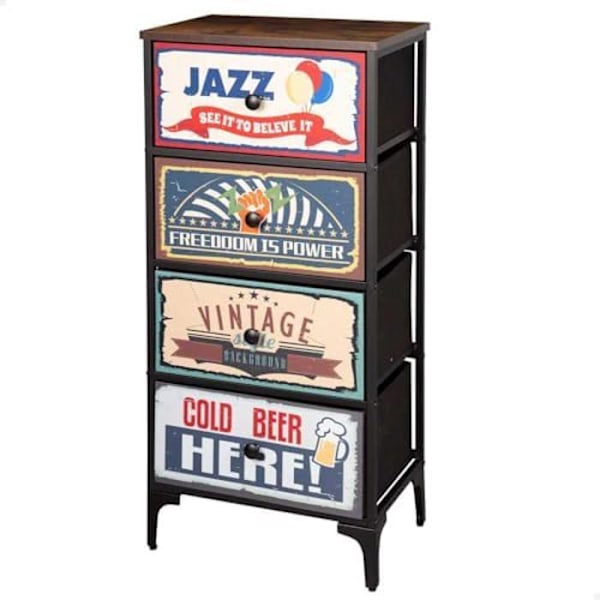Byrå - AKTIVE - Vintage - 4 lådor - MDF trä - 45x30x98 cm