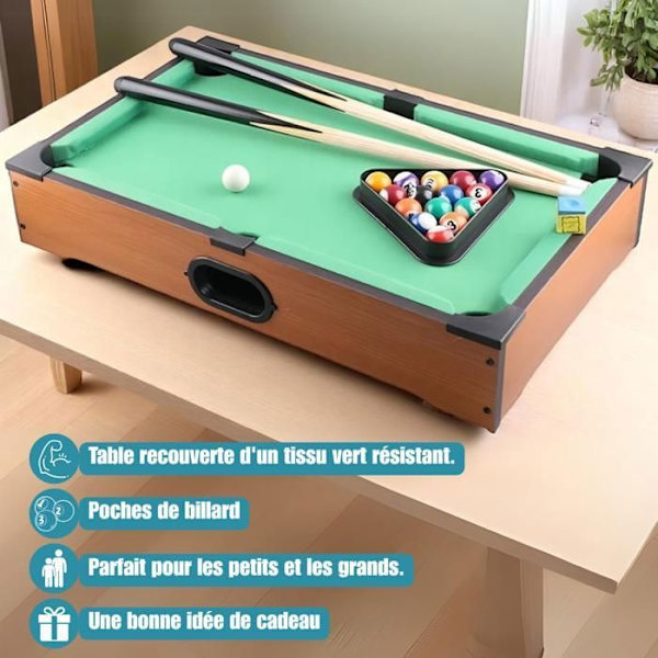 DEVESSPORT Mini Biljardbord med Bollar som Återvänder - Perfekt för Barn med Tillbehör. TRÄ