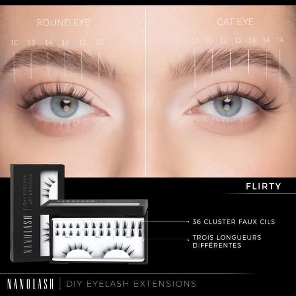 Falske vipper - Nanolash - FLIRTY - 36 klaser - Sort - Til selvpåføring Sort