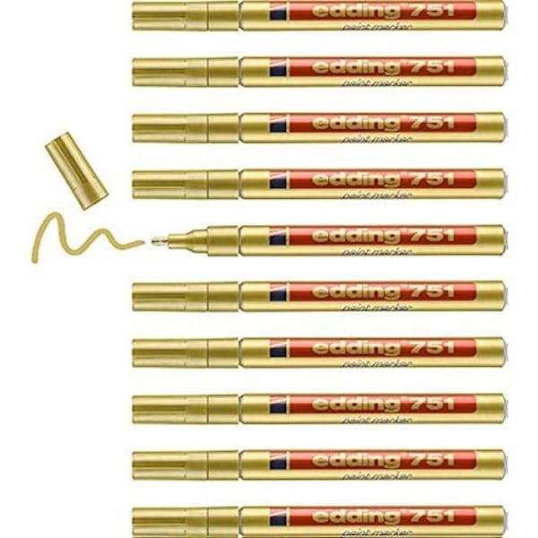 edding 751 malertusch - Guld - 10 blanke malerpenne - Rund spids 1-2mm Guld