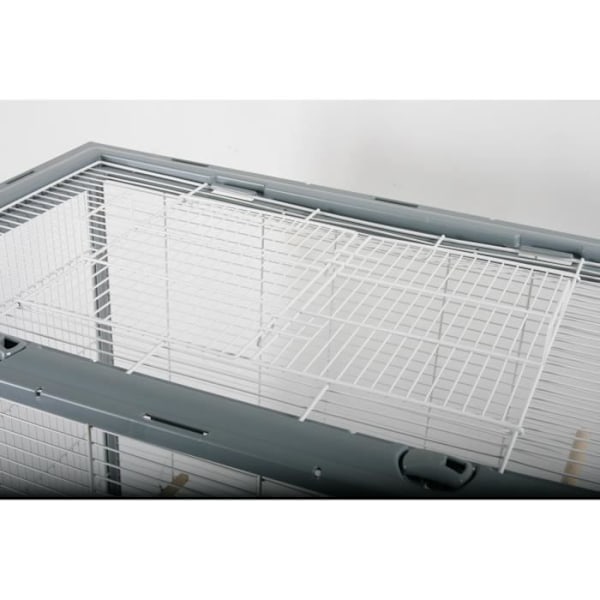 Kohotettu häkki Néo Jili linnuille - ZOLUX - L 78 x P 47,5 x K 112 cm - Harmaa Grå plastbehållare, vitt rutnät (st