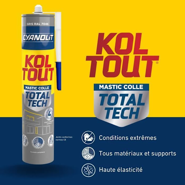 Fastgørings- og tætningssilicone - CYANOLIT - Total tech - Grå - Patron 290 ml - Multi-materialer - Modstandsdygtig og fleksibel