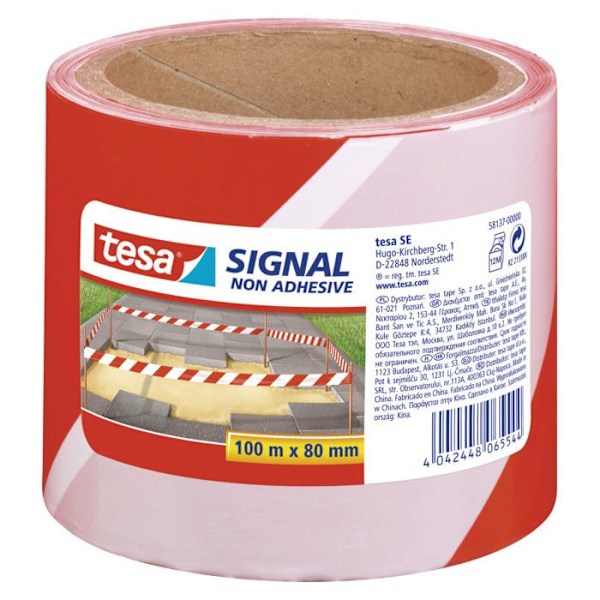 Signaaliteippi - TESA - 100m x 80mm - Punainen ja Valkoinen - UV-kestävä - Ei liimaava
