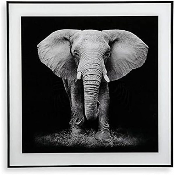 Väggdekoration - BIGBUY HOME - S3403596 - Elegant glaselefant - 50 x 50 cm - Modern stil Elefant grå