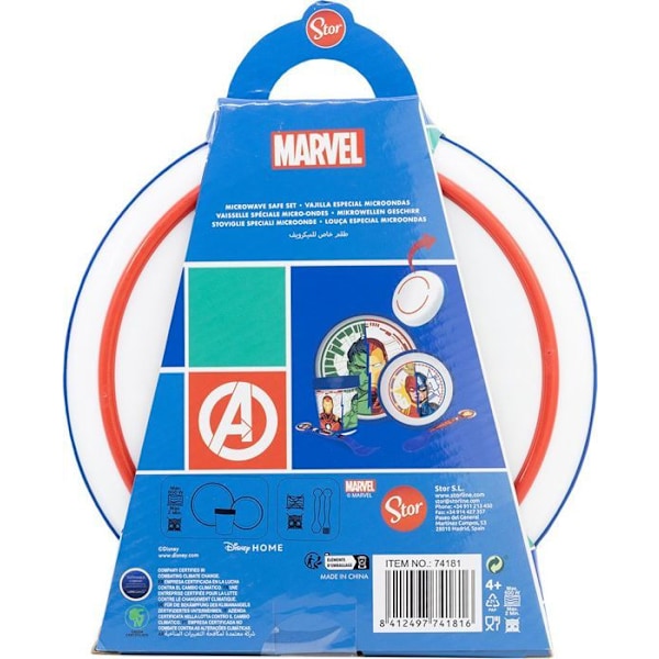 Tataway Service til bord 5 dele i rød og blå plastik Marvel Avengers Hulk Iron Man Captain America Captain Marvel tallerkener