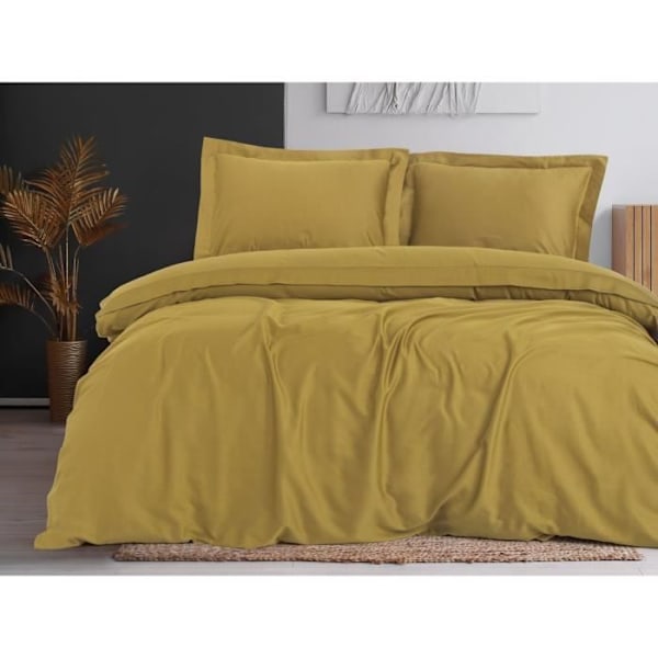 Sängkläder - 1 överkast 220 x 240 cm + 2 örngott 60 x 60 cm - Satin 100% bomull - Senapsgul Senap