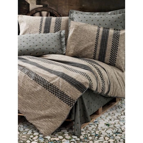 Bäddset - 1 täckets påslakan 220 x 240 cm + 2 örngott 60 x 60 cm - 100% förstärkt bomull - Brun Brun, svart och grå