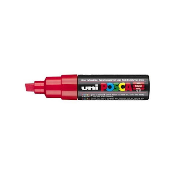 Marker - UNIBALL - POSCA PC8K - Bred skrå spids - Rød - Uudslettelig - Uigennemsigtig Röd