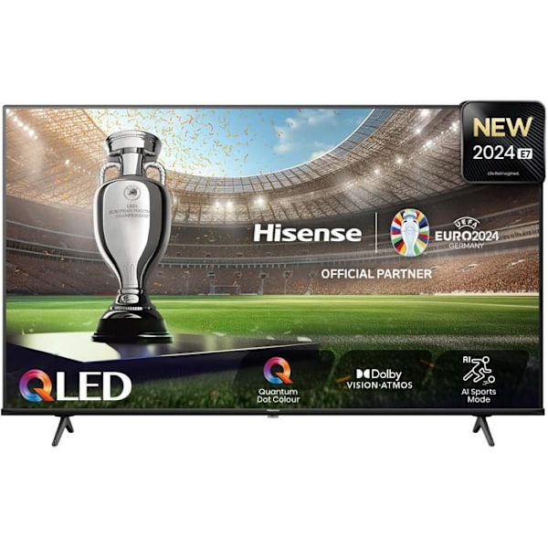 65-tommer QLED TV, 4K UHD-opløsning, slankt sort design. Sort