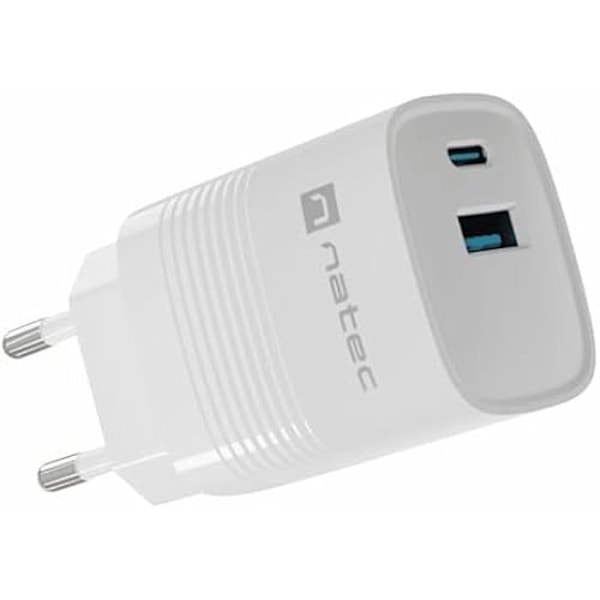 NATEC Laddare NATEC RIBERA GAN 1X USB-A 1X USB-C Vit