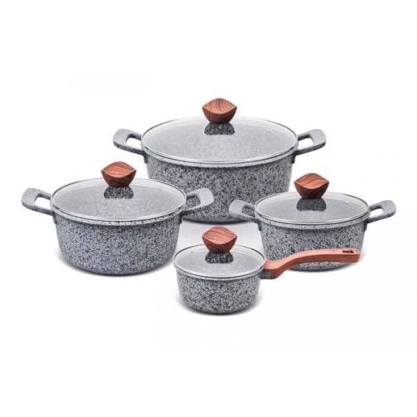 PROMIS Sæt af gryder GRANITE, gryde 16 cm, gryder 20, 24, 28 brune håndtag - GR/SET