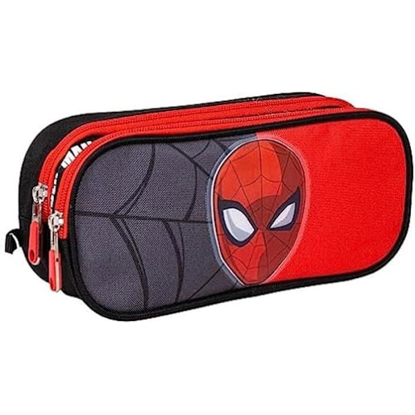 Koulutarvikkeet - SPIDERMAN - Punainen ja Musta - 22,5x8x10 cm - 100% Polyesteri - Vetoketjullinen Röd och Svart