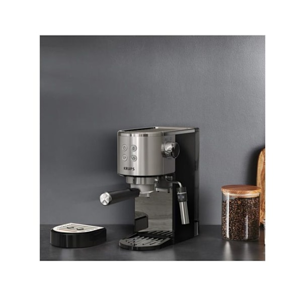 Espresso kaffemaskine - KRUPS - XP444C10 - Rustfrit stål - 2 kopper - Automatisk slukning Rostfritt stål