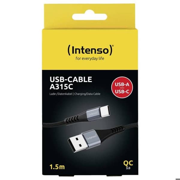 Data-/opladerkabel USB - INTENSO - A315C - 1,5 m - USB-A til USB-C - Hurtig opladning QC 3.0 Sort