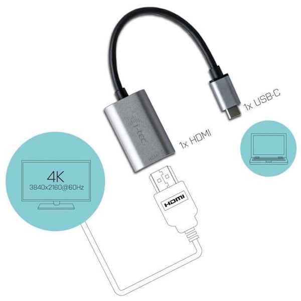 Videoadapter - I-TEC - USB-C til HDMI - 4K Ultra HD - 60Hz - Grå metal