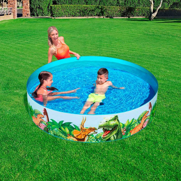 Børnepool - Bestway - Fill-N-Fun Dinosaur - 183 x 38 cm - Vinyl - Blå Blå