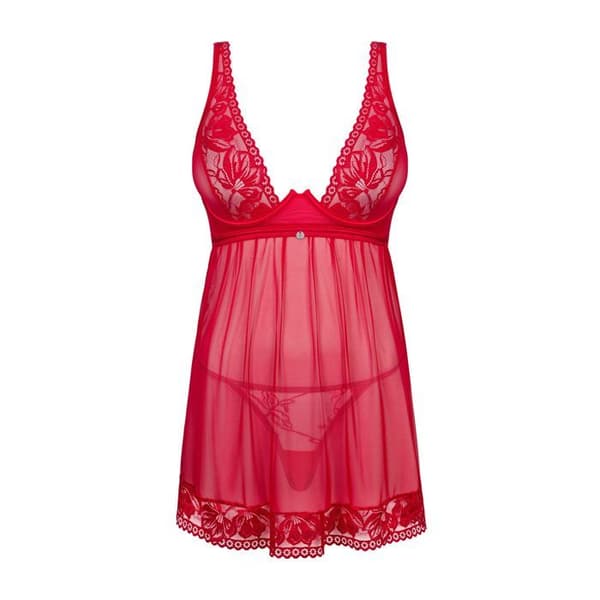 Obsessiivinen - Babydoll Seksikäs ja String - Punainen Rød M/L
