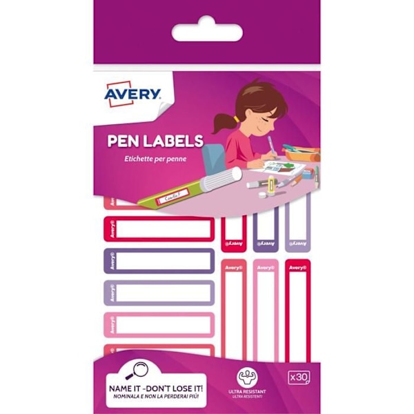 Kynätarrat - AVERY - 30 kappaleen pakkaus - Vaaleanpunainen/violetti - 50 x 10 mm - Helppo käyttää