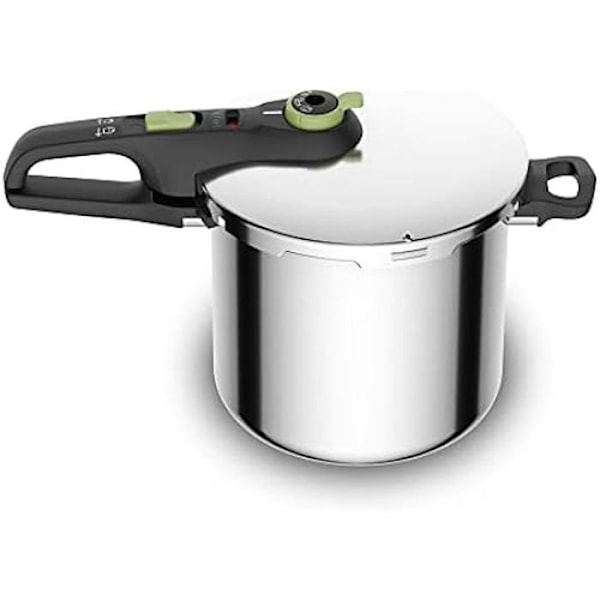 Trykkoger - TEFAL - Secure Trendy - 8L - Rustfrit stål - Programmerbar med 2 programmer Rostfritt stål + Grön