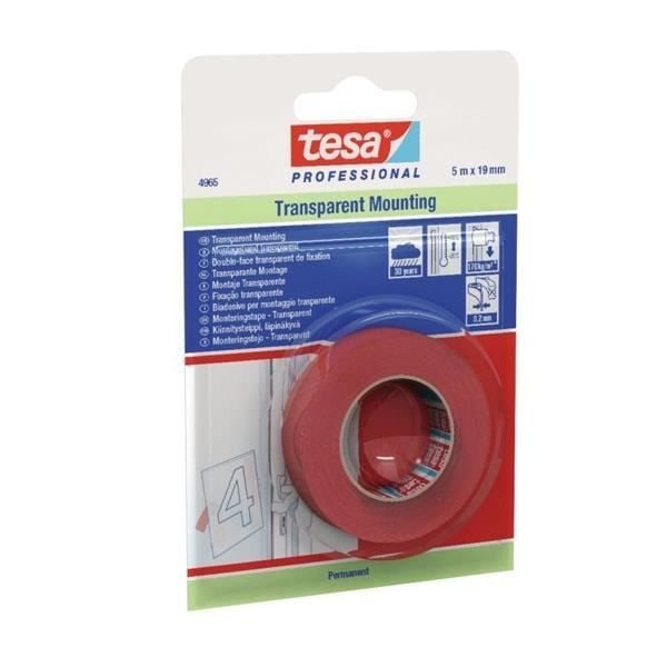 Dubbelhäftande tejp - Tesa - 4965 - 5 ml x 19 mm - Transparent - Mångsidig användning Transparent