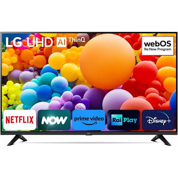 LG 55'4k SMART 55UT73 fjernsyn, 4K UHD opløsning, 16:9 format, sort farve.