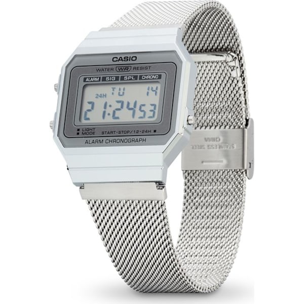 Casio unisex vintage kello - A700WEM-7AEF - Vedenpitävä - Milanese mesh rannekoru Vit