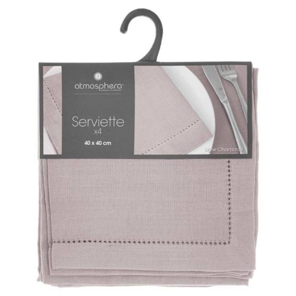 Servetter - ATMOSPHERA - Set om 4 - Bomull - 40x40 cm - Ljusgrå ljusgrå, mörkgrå, ockra, röd, vit