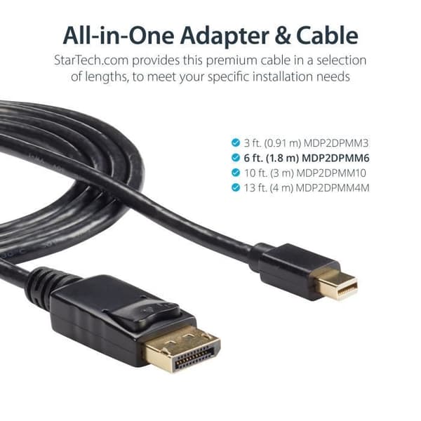 Mini DisplayPort - DisplayPort 1.2 - 2 m kaapeli - Mini DP - DP 4K johto - M/M - MDP2DPMM2M