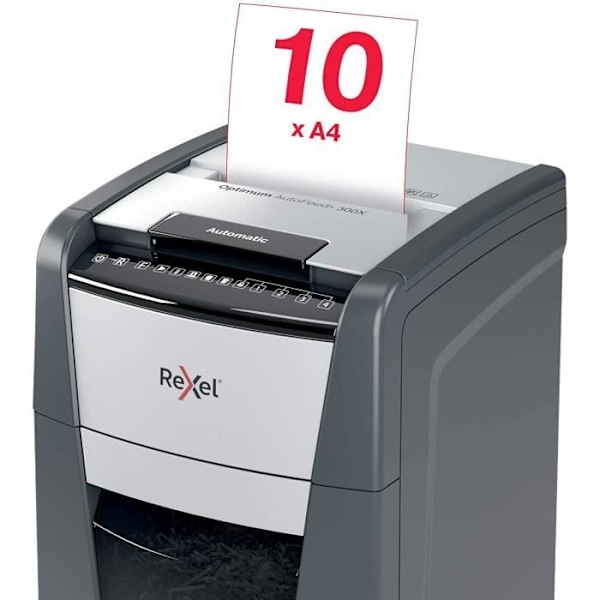 Dokumentmakulator - REXEL - Optimum Auto+ 300X - Krydsskåret - 300 ark - 60L sort