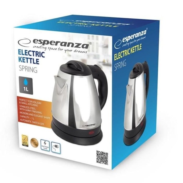 Elektrisk Kedel - Esperanza - SPRING - 1 L - 1350W - Rustfrit Stål