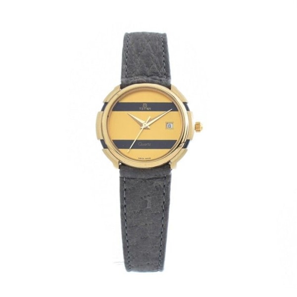Dameur - Tetra - 111 - Læder - Kvarts - 27mm rustfrit stål grå/guld